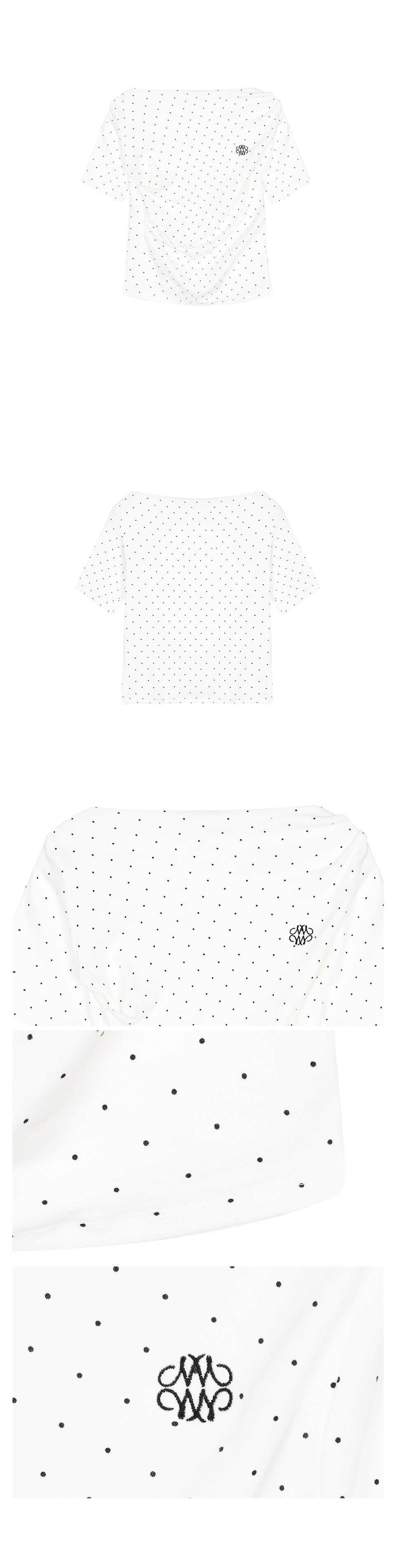DOT HALF SHIRRING DRAPE BOAT NECK TOP #徐睿知同款! - 4 COLORS IVORY