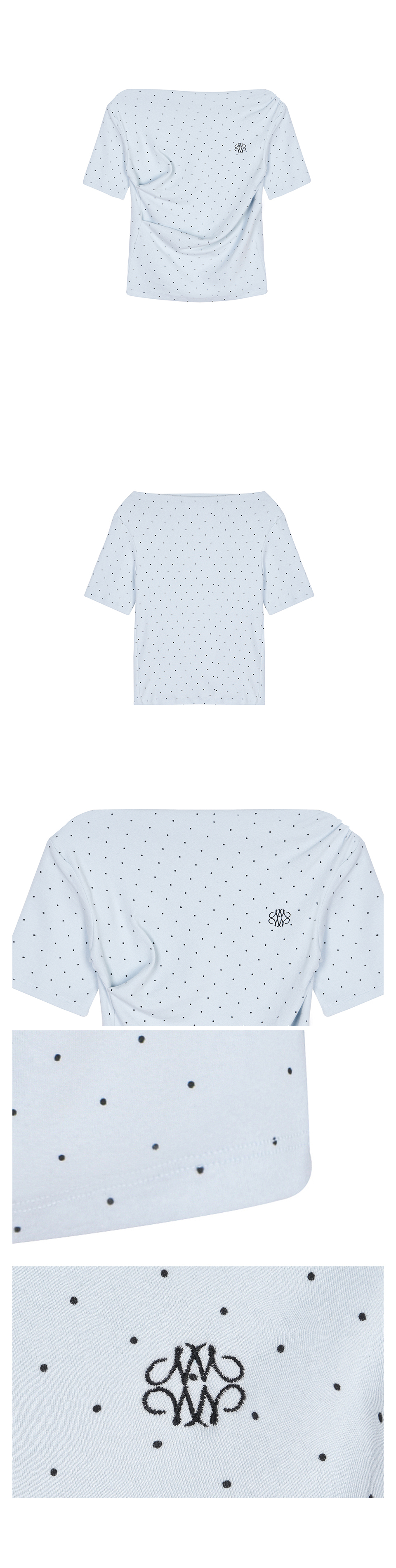 DOT HALF SHIRRING DRAPE BOAT NECK TOP #徐睿知同款! - 4 COLORS AS SHOWN