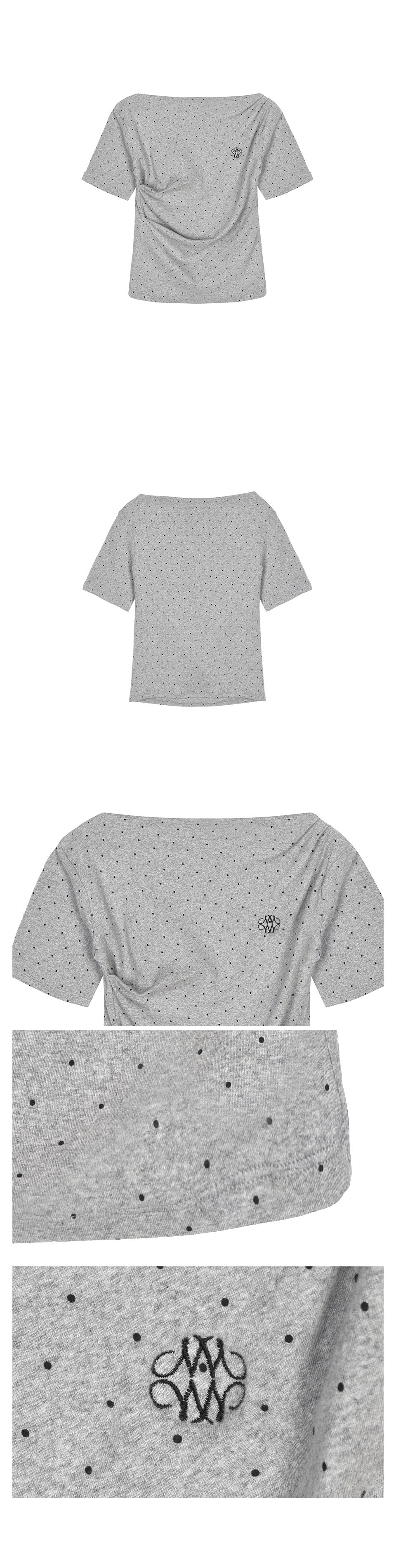 DOT HALF SHIRRING DRAPE BOAT NECK TOP #徐睿知同款! - 4 COLORS GREY