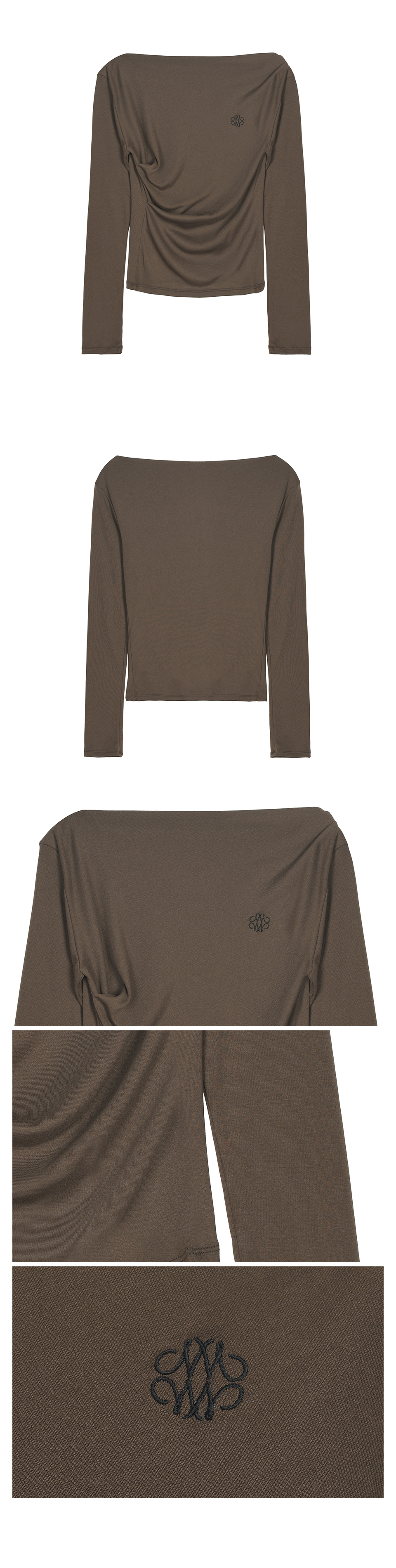 SHIRRING DRAPE BOAT NECK TOP #徐睿知同款! - 5 COLORS BROWN
