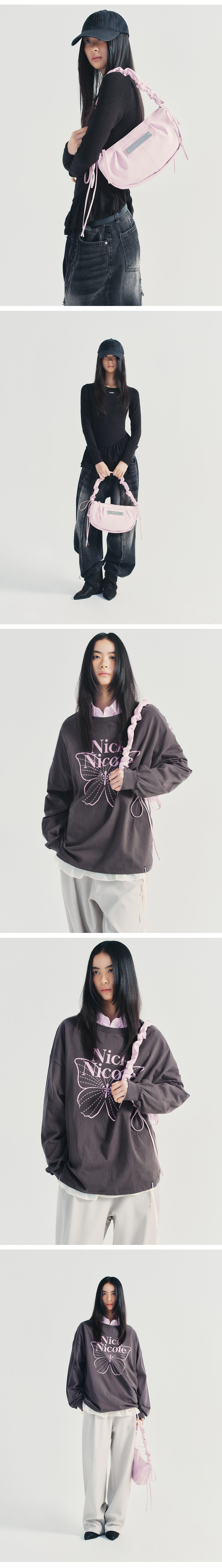 CRYSTAL SHIRRING RIBBON ROUND BAG #徐睿知同款! - 5 COLORS BABY PINK