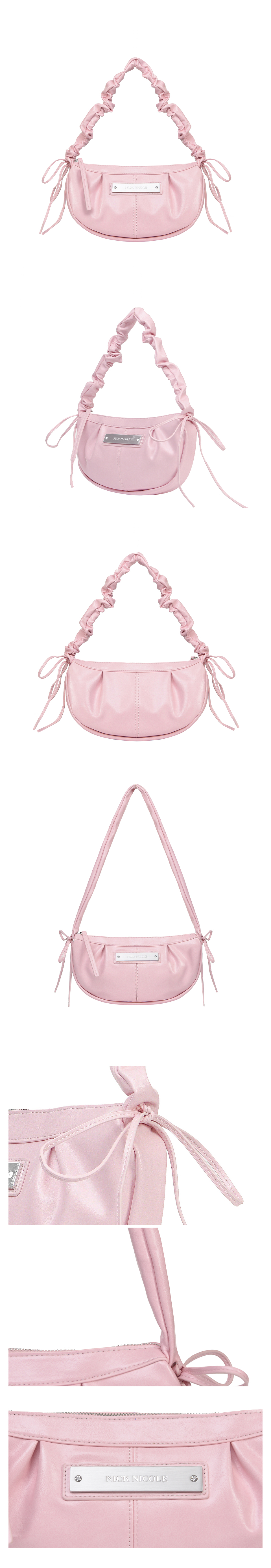 CRYSTAL SHIRRING RIBBON ROUND BAG #徐睿知同款! - 5 COLORS BABY PINK