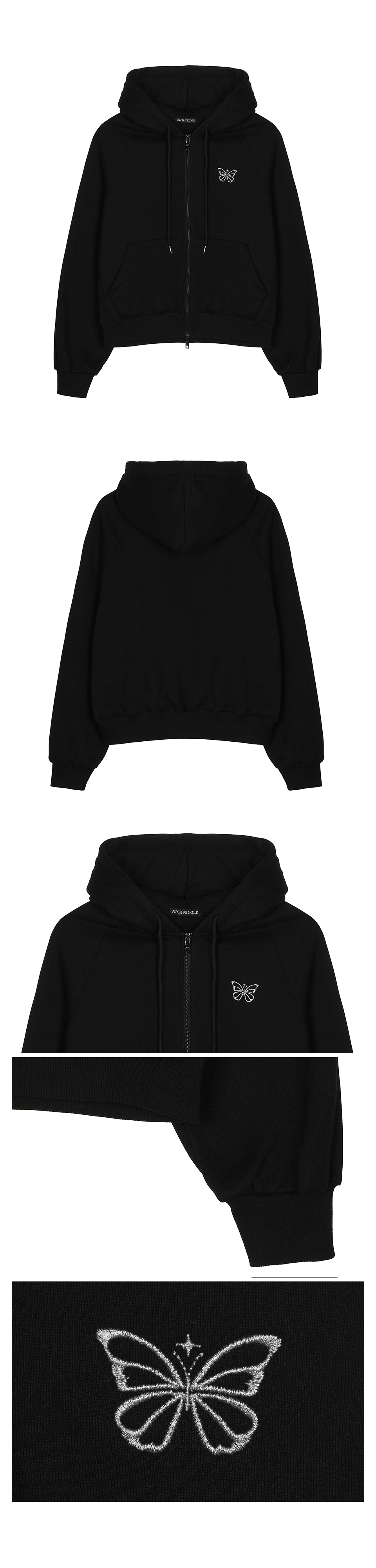 BUTTERFLY WARM COTTON SWEAT HOOD ZIP UP #徐睿知同款! - 2 COLORS BLACK