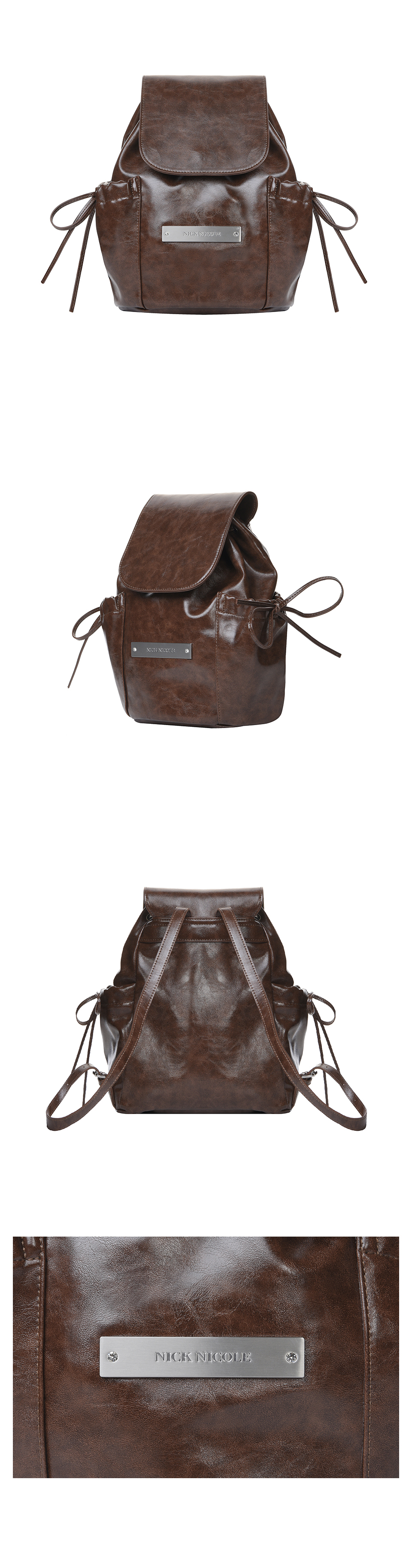 CRYSTAL LEATHER SHIRRING BACKPACK #徐睿知同款! - 2 COLORS BROWN