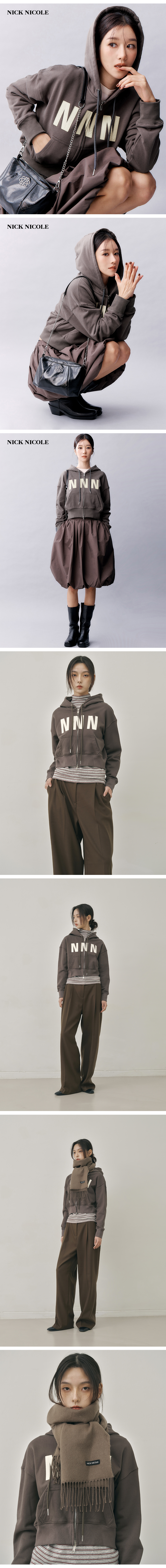 NNN PATCH CROP HOOD ZIP UP #徐睿知同款! - 2 COLORS BROWN