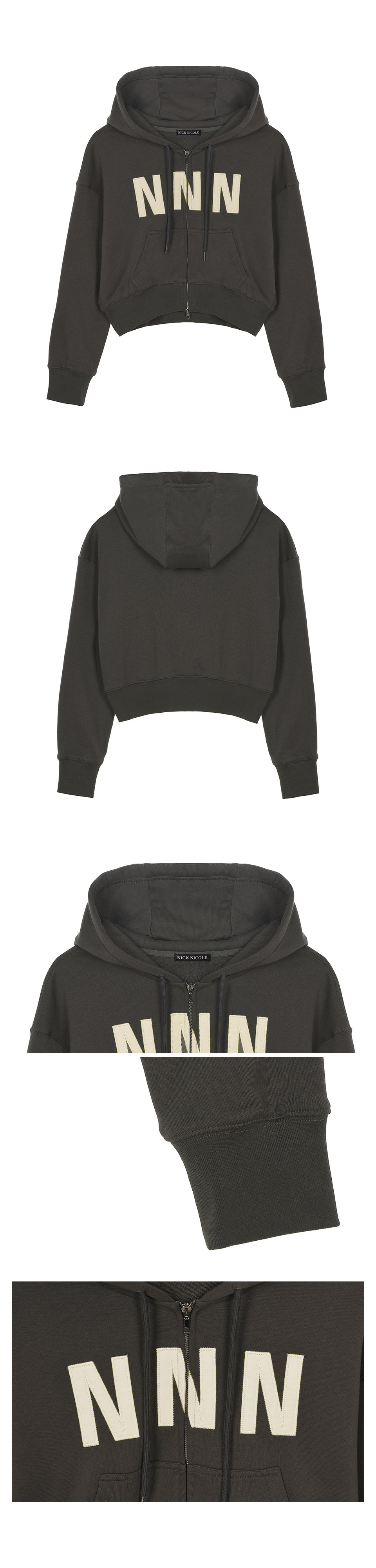 NNN PATCH CROP HOOD ZIP UP #徐睿知同款! - 2 COLORS BROWN