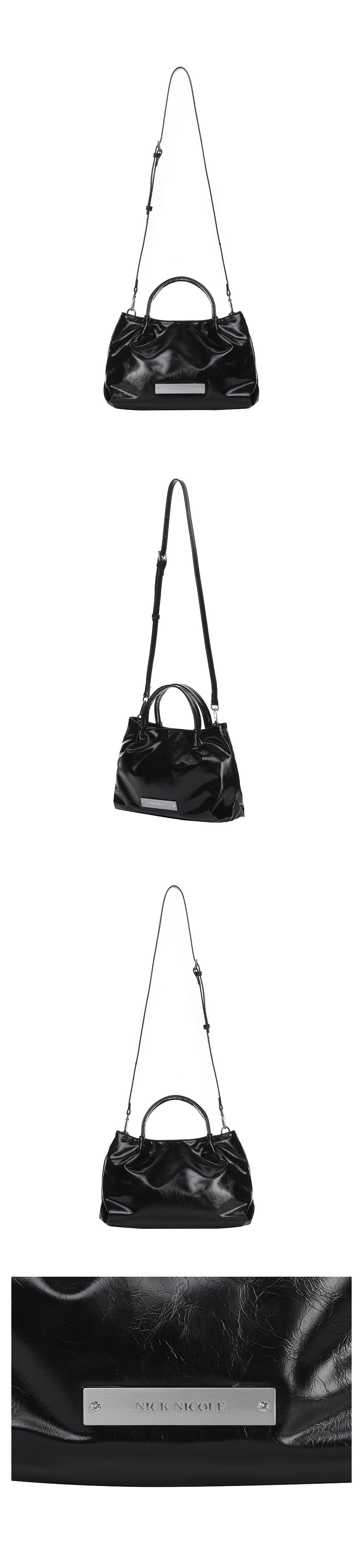 CRYSTAL FAUX LEATHER TOTE BAG #徐睿知同款! - 3 COLORS BLACK