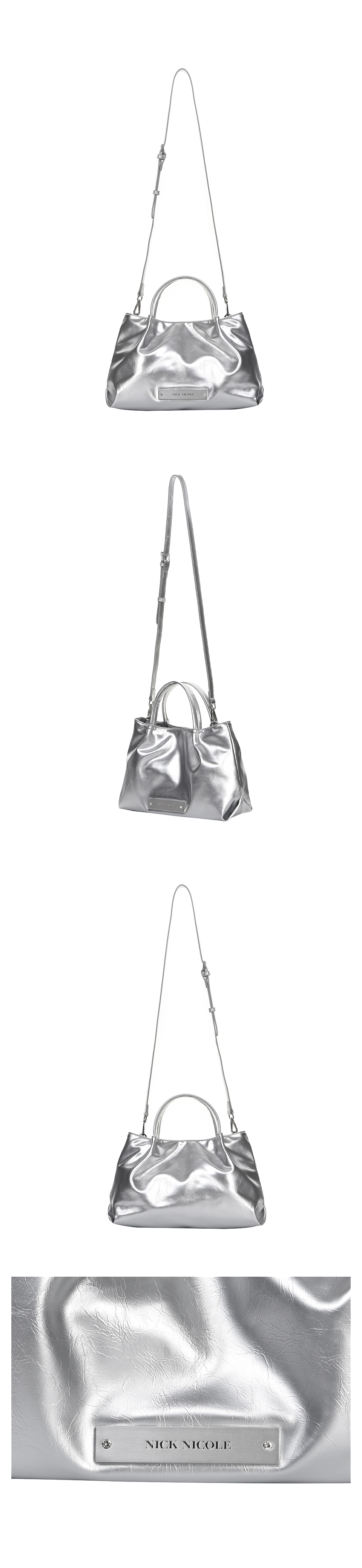 CRYSTAL FAUX LEATHER TOTE BAG #徐睿知同款! - 3 COLORS SILVER