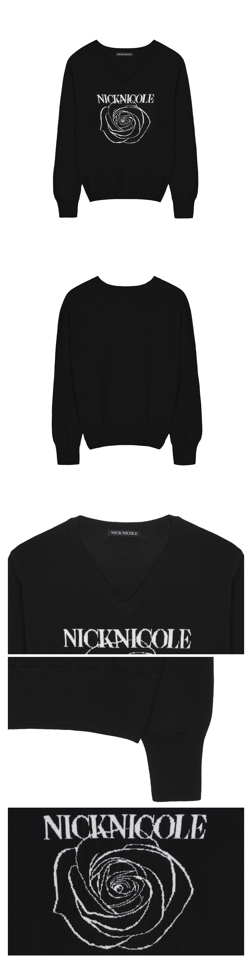 NICOLE ROSE JAQUARD PULLOVER KNIT #徐睿知同款! - 5 COLORS BLACK