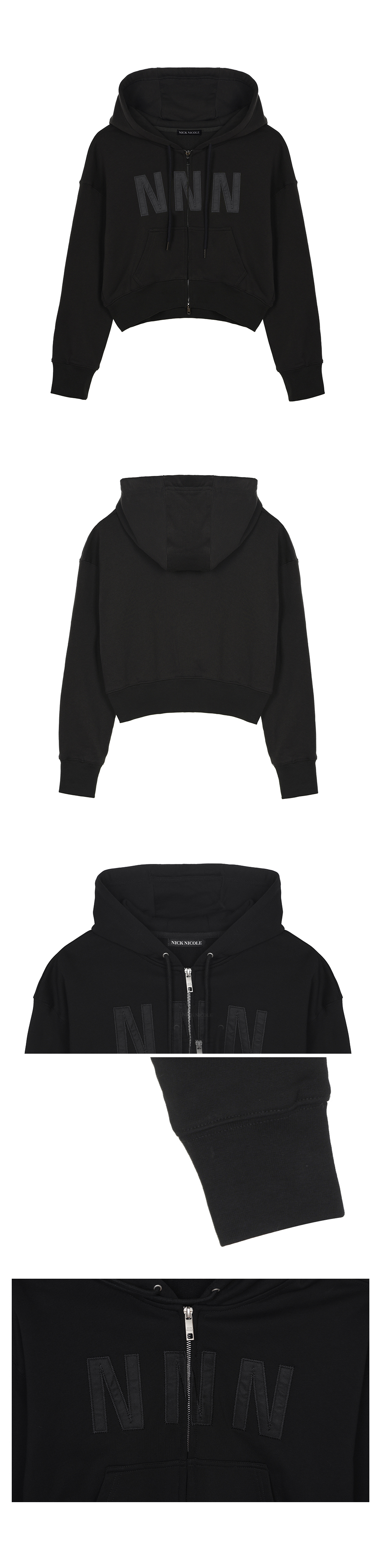 NNN PATCH CROP HOOD ZIP UP #徐睿知同款! - 2 COLORS BLACK