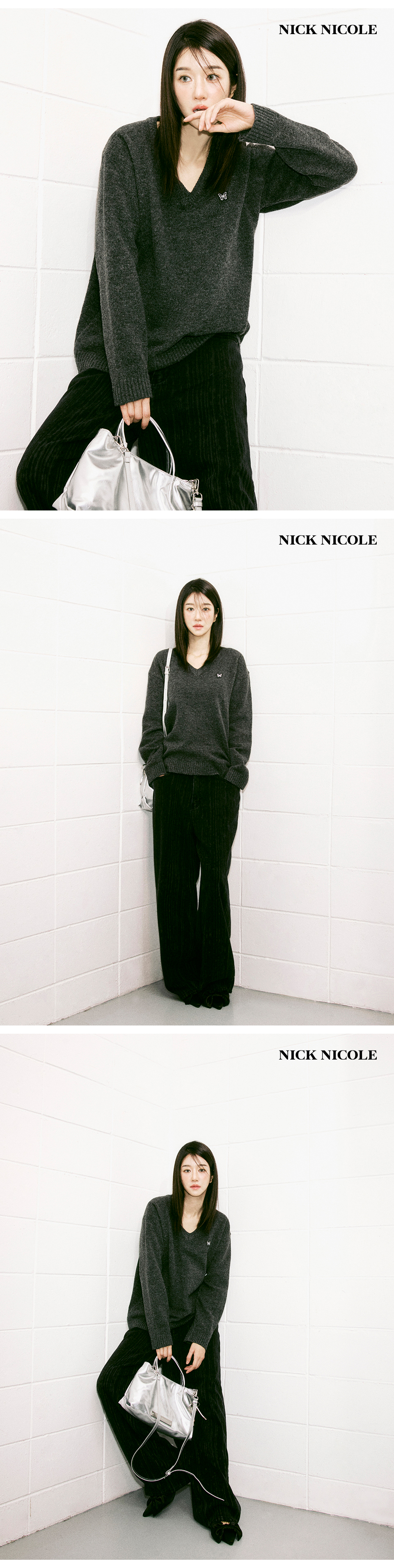 BUTTERFLY PATCH V-NECK KNIT #徐睿知同款! - 3 COLORS CHARCOAL