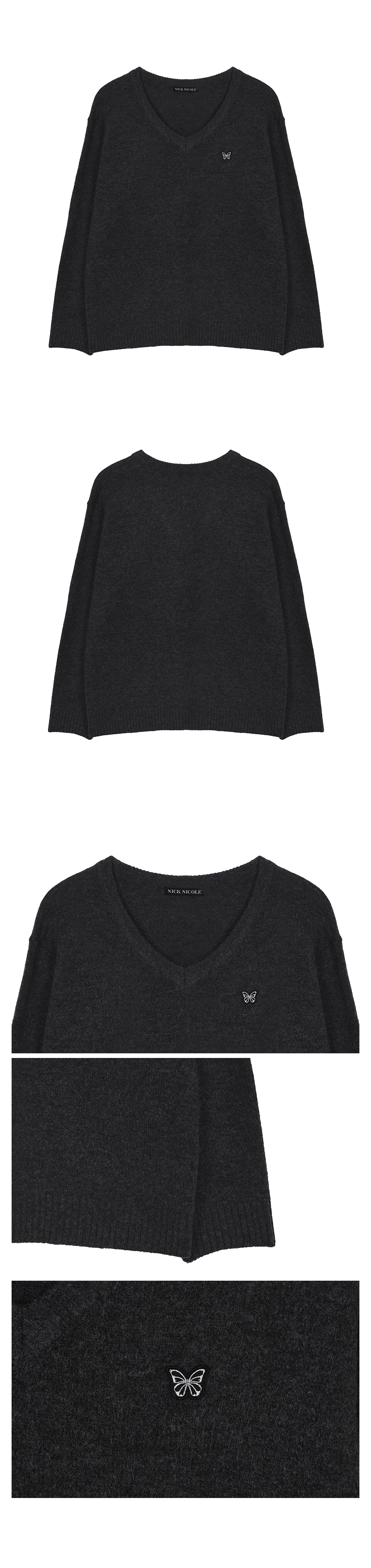 BUTTERFLY PATCH V-NECK KNIT #徐睿知同款! - 3 COLORS CHARCOAL