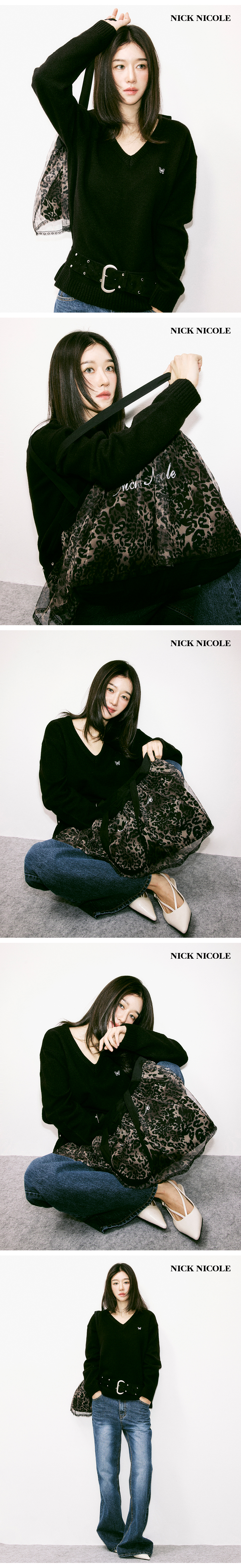 BUTTERFLY PATCH V-NECK KNIT #徐睿知同款! - 3 COLORS BLACK