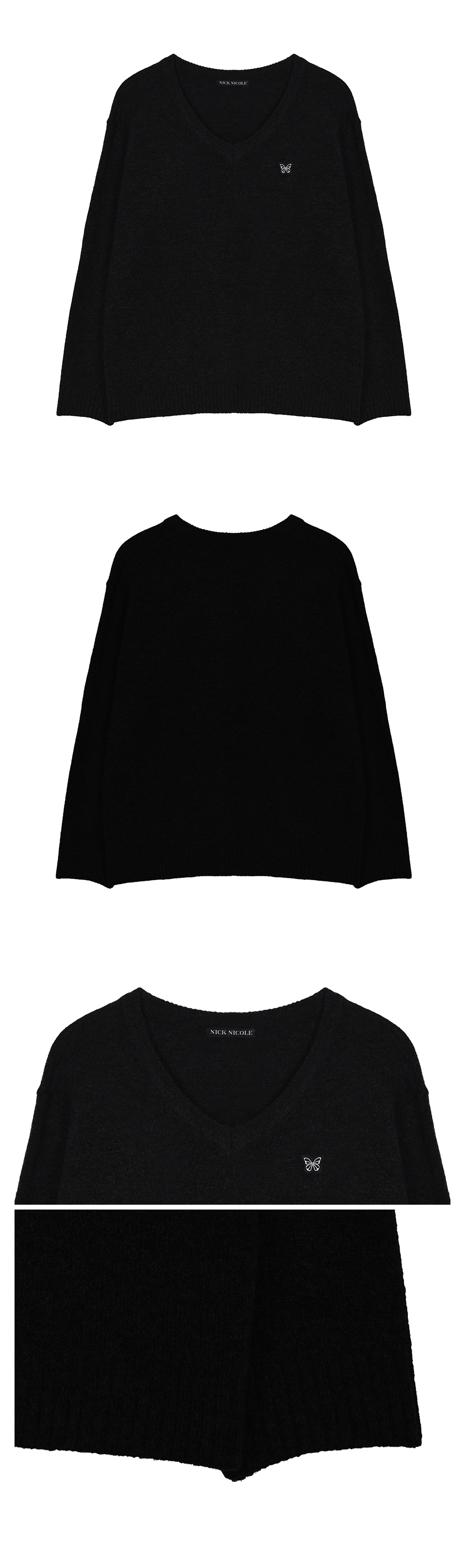 BUTTERFLY PATCH V-NECK KNIT #徐睿知同款! - 3 COLORS BLACK