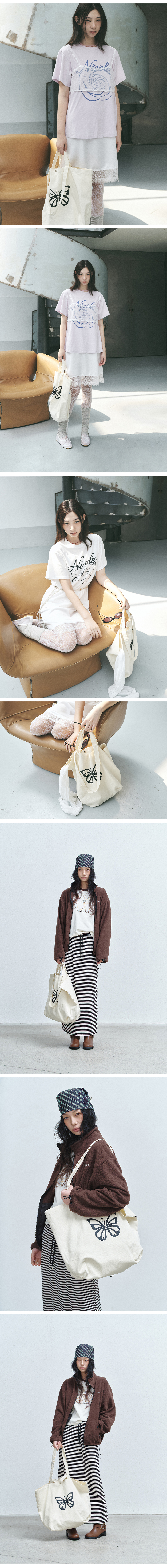 BUTTERFLY GRAPHIC CANVAS BAG OATMEAL - 2 COLORS OATMEAL