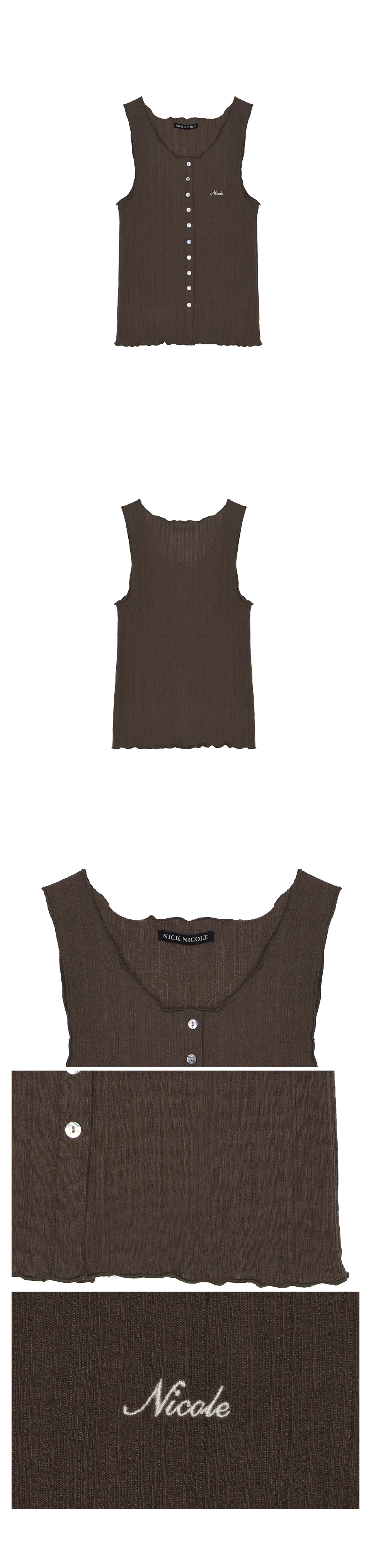 WAVE BUTTON SLEEVELESS TOP - 4 COLORS BROWN