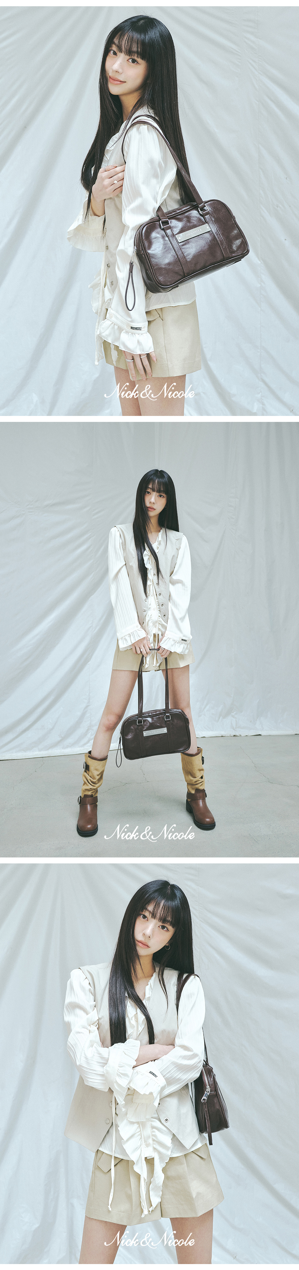 CRYSTAL LEATHER MINI BOSTON BAG #徐睿知同款! - 4 COLORS SILVER